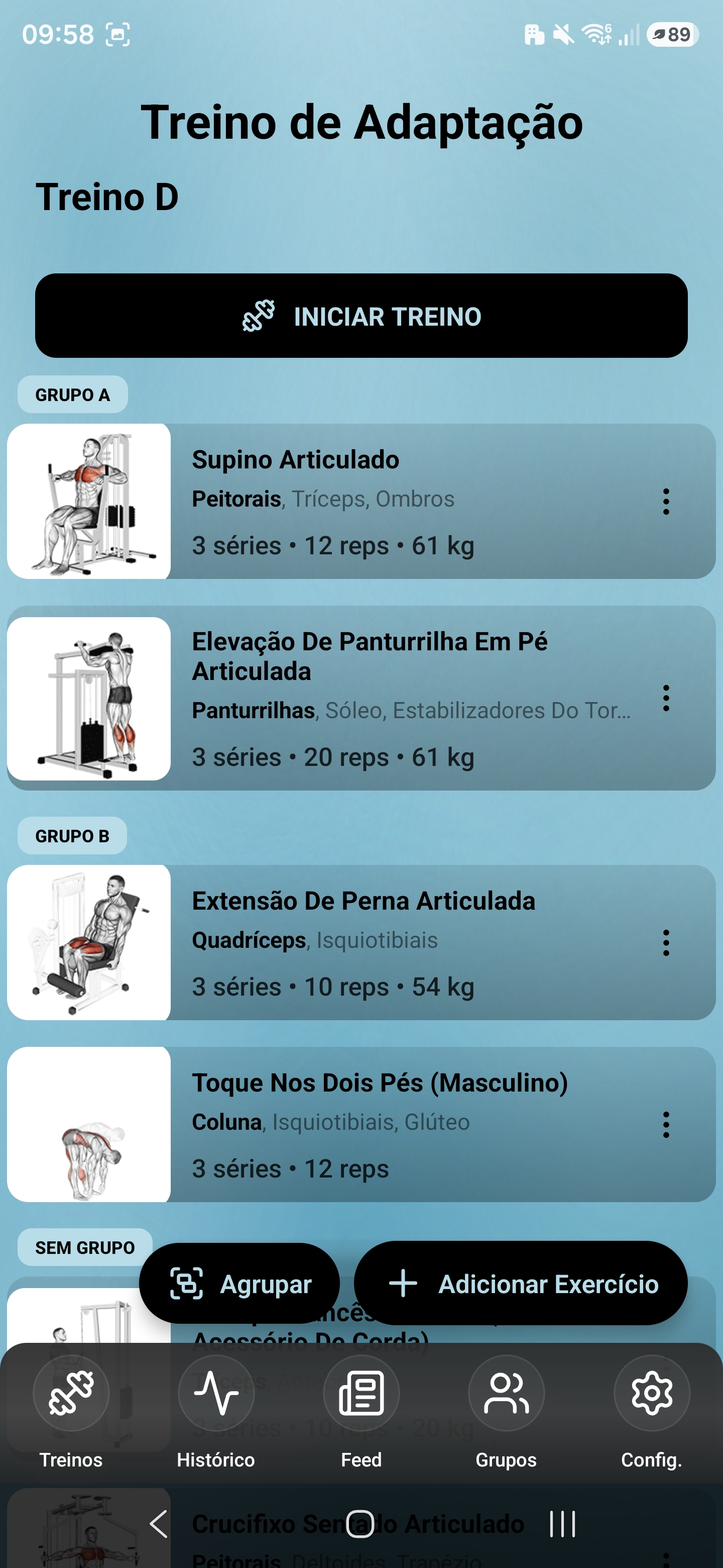 Treinos completos e editáveis